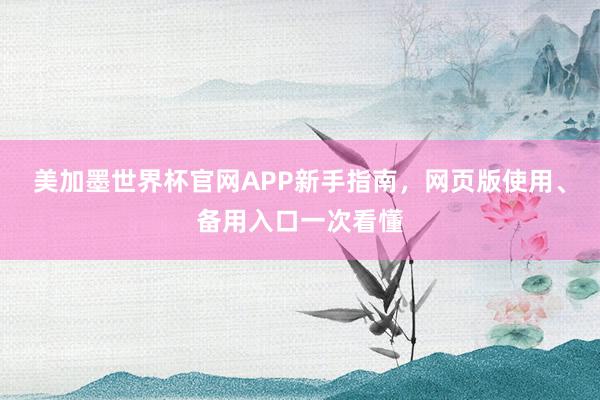美加墨世界杯官网APP新手指南，网页版使用、备用入口一次看懂